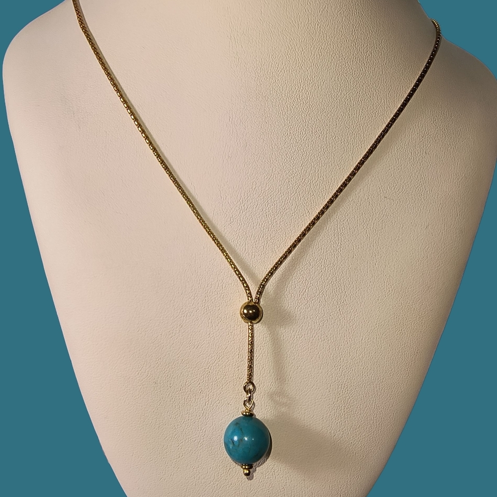 Milor Italy Turquoise And 14K Gold Over Sterling Silver Lavalier Style Necklace